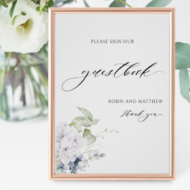 Elegant Blue  White Floral Wedding Guestbook Sign (Creator Uploaded)