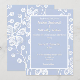 ELEGANT BLUE WHITE FLORAL WEDDING INVITATION