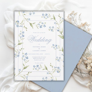 Elegant Blue & White Floral Wedding Invitation