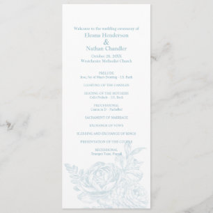 Elegant Blue White Floral Wedding Program Programme