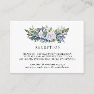 Elegant Blue White Floral Wedding Reception Enclosure Card