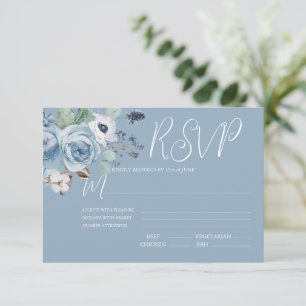 Elegant Blue & White Floral Wedding RSVP Card