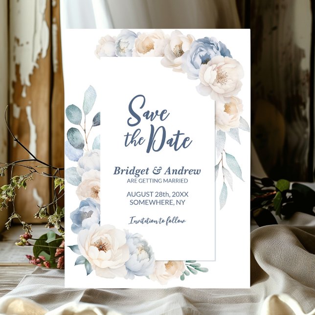 Elegant Blue White Floral Wedding Save The Date (Creator Uploaded)