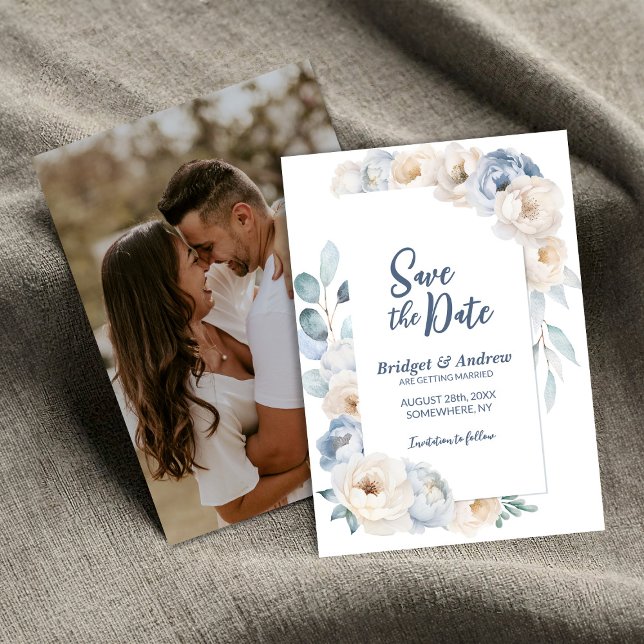 Elegant Blue White Floral Wedding Save The Date (Creator Uploaded)