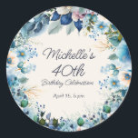 Elegant Blue White Floral Women's 40th Birthday Classic Round Sticker<br><div class="desc">Elegant navy blue,  dusty blue,  and white watercolor floral round sticker for a woman's 40th (or any) birthday. Great for sealing invitation envelopes or guest favour bags. Contact me for assistance with your customisations or to request additional matching or coordinating Zazzle products for your party.</div>