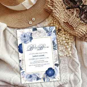 Elegant Blue & White Flower Baby Shower Invitation