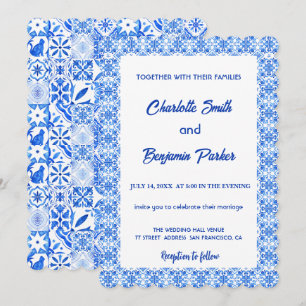 Elegant Blue White Flower chinoiserie wedding Save The Date