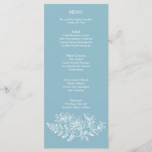 Elegant Blue White Flower Wedding Reception Menu