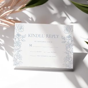Elegant Blue & White French Roses Wedding RSVP Card