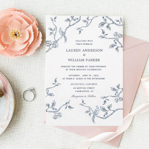 Elegant Blue & white French toile wedding  Invitation