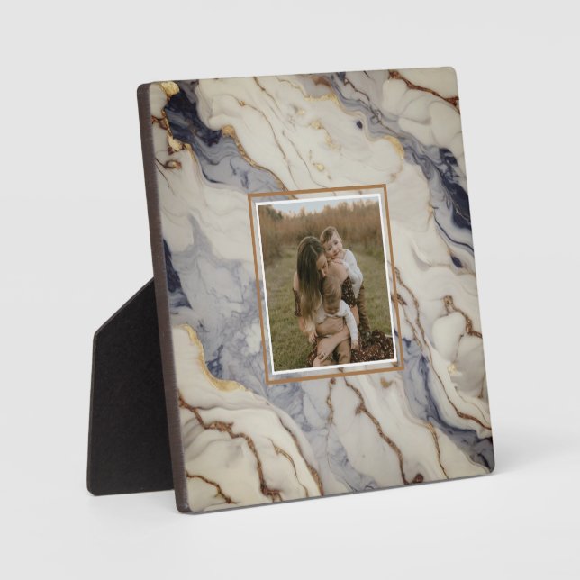 Elegant blue white gold copper marble granite  plaque (Front)