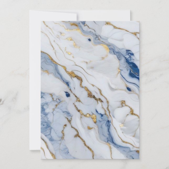 Elegant blue white gold marble granite pattern invitation (Front)