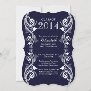Elegant Blue White Graduation Party Invitation