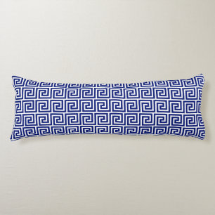 Elegant Blue & White Greek Pattern Body Cushion