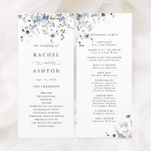Elegant Blue White Green Floral Wedding Ceremony Programme