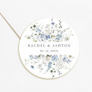Elegant Blue White Green Floral Wedding Classic Round Sticker