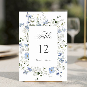 Elegant Blue White Green Floral Wedding Table Number