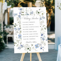 Elegant Blue White Green Floral Wedding Timeline