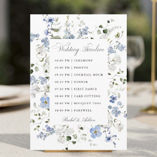 Elegant Blue White Green Floral Wedding Timeline Programme