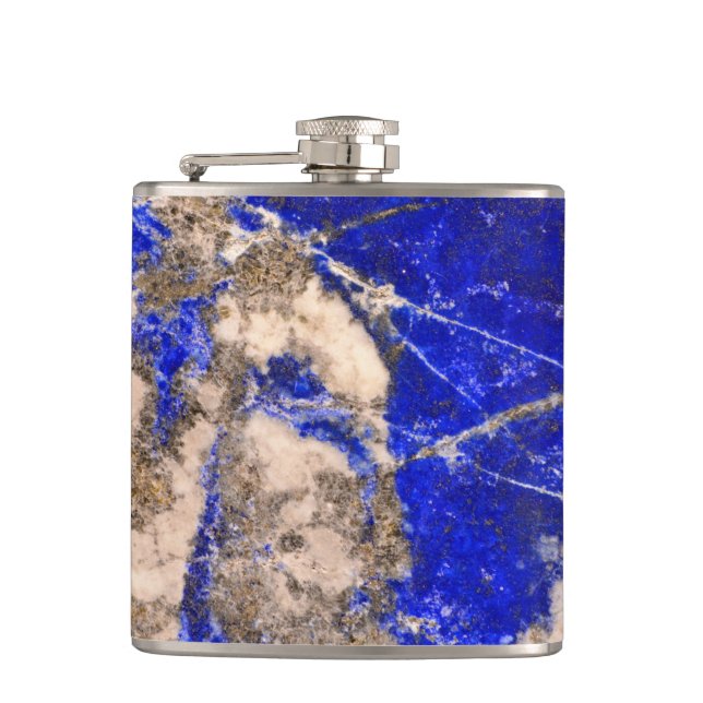 Elegant blue white grey granite marble pattern hip flask (Front)