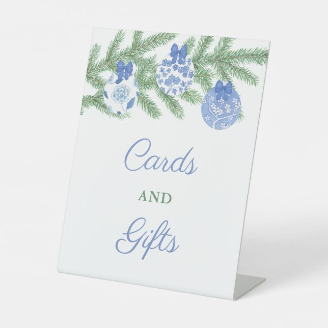 Elegant Blue & White Holidays Party Cards & Gifts Pedestal Sign (Front)