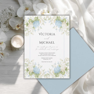 Elegant Blue White Hydrangeas Vintage Wedding Invitation