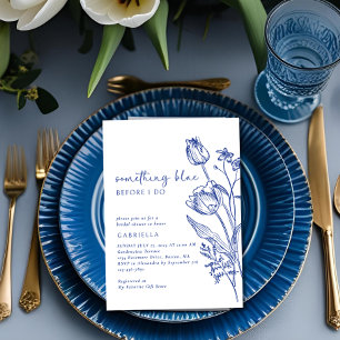 Elegant Blue White Line Art Floral Bridal Shower Invitation