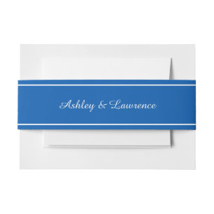 Elegant Blue White Line Personalised Invitation Belly Band