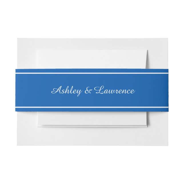 Elegant Blue White Line Personalised Invitation Belly Band (Front Example)