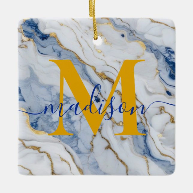 Elegant blue white maize gold marble granite  ceramic ornament (Front)