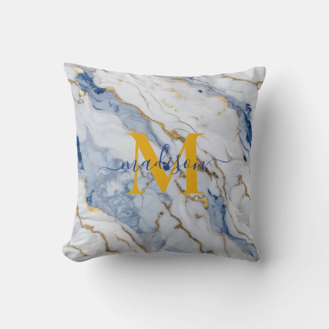 Elegant blue white maize gold marble granite cushion (Front)