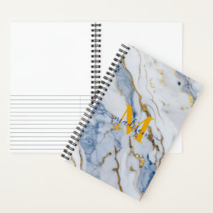Elegant blue white maize gold marble personalise notebook