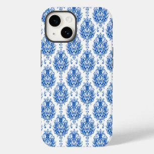 Elegant Blue White Mediterranean Damask Pattern iPhone 14 Case