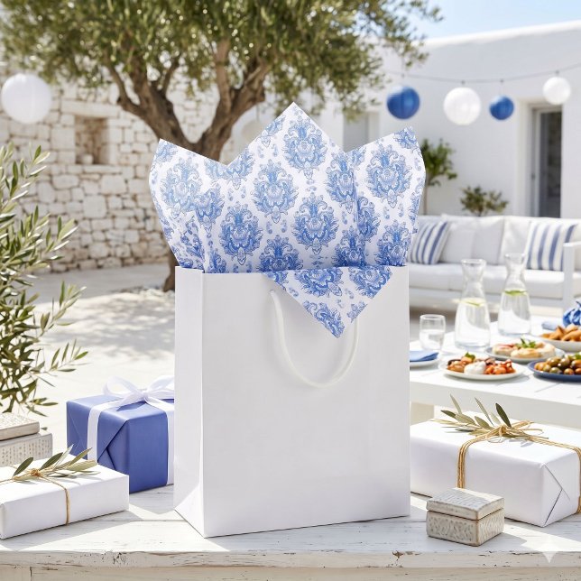 Elegant Blue White Mediterranean Damask Pattern Tissue Paper (Creator Uploaded)
