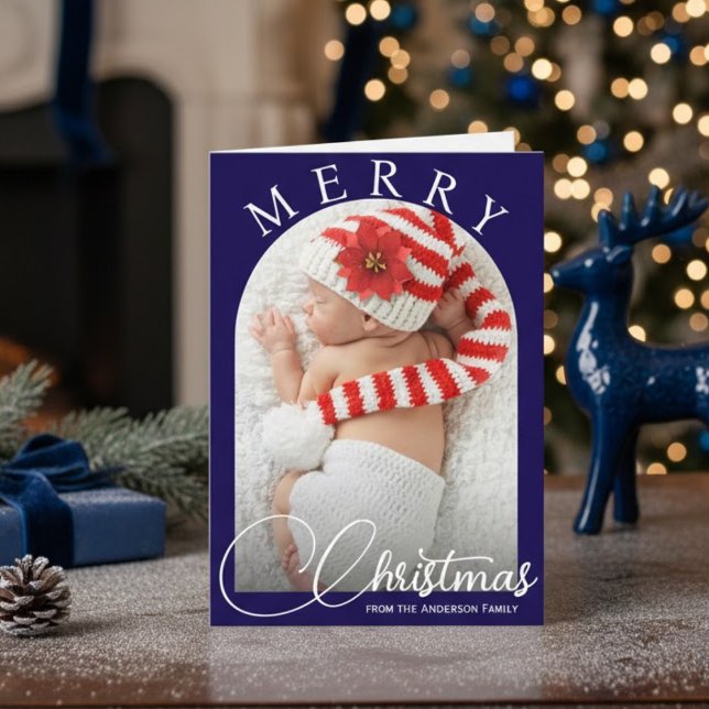 Elegant Blue & White Merry Christmas Family Photo Holiday Card (Elegant Blue & White Merry Christmas Family Photo Holiday Card)