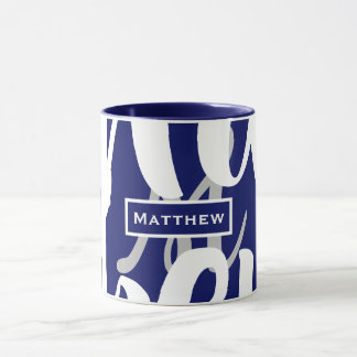 Elegant Blue & White Monogram Coffee Mug