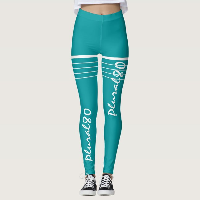 Elegant blue white monogrammed workout  leggings (Front)