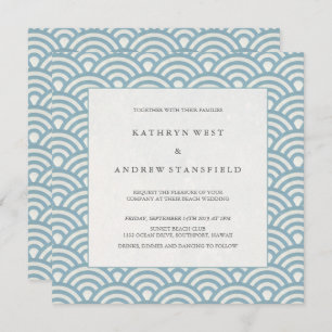 Elegant Blue + White Patterned Wedding Invitation