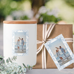 Elegant Blue & White Photo Border Wedding Labels
