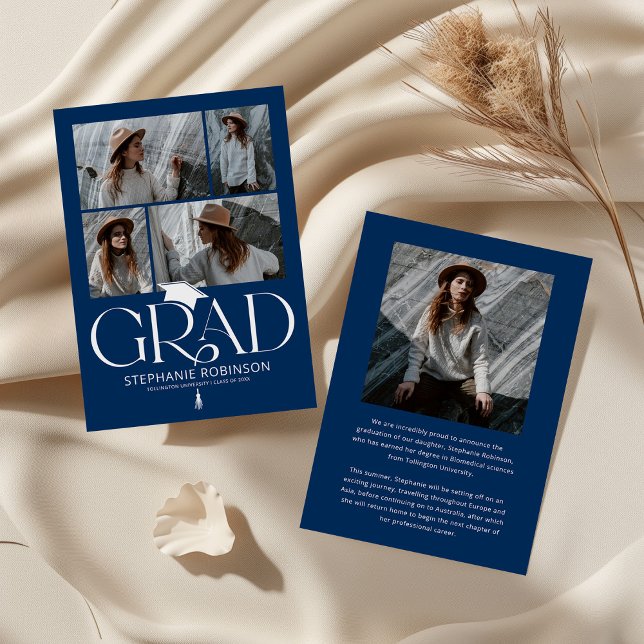Elegant Blue & White Photo Collage Graduation Announcement (Creator Uploaded)