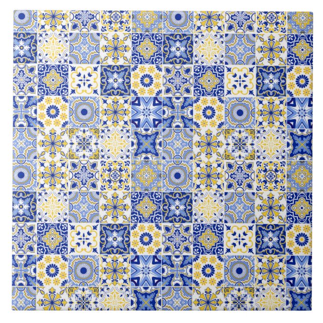 Elegant blue& white Portuguese Azulejo pattern  Tile (Front)