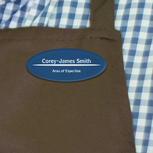 Elegant Blue White Professional Expertise & Oval Name Tag