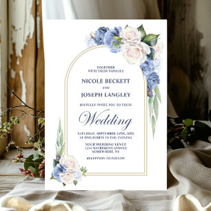 Elegant Blue White Rose Floral Arch Wedding Invitation