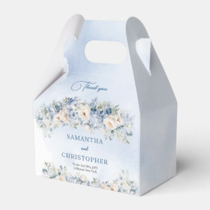 Elegant blue & white roses eucalyptus gold wedding favour box