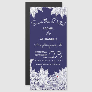 Elegant Blue White Save the Date Magnetic Invitation