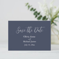 Elegant Blue & White Script Save The Date