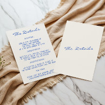 Elegant Blue & White Script Wedding Details
