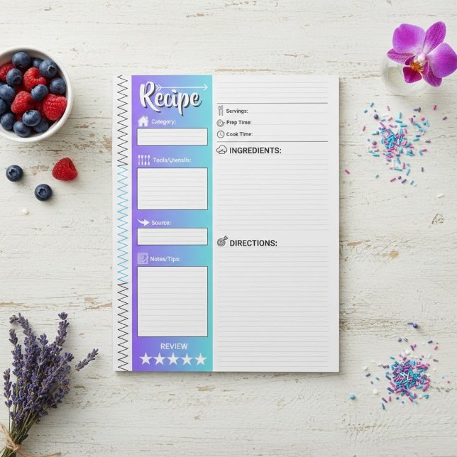 Elegant Blue & White Sheets | Refill Recipe Pages Notepad (minimalist blank recipe pages template for ingredients, instructions and directions)