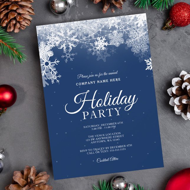 Elegant Blue White Snowflake Corporate Holiday Invitation (Creator Uploaded)