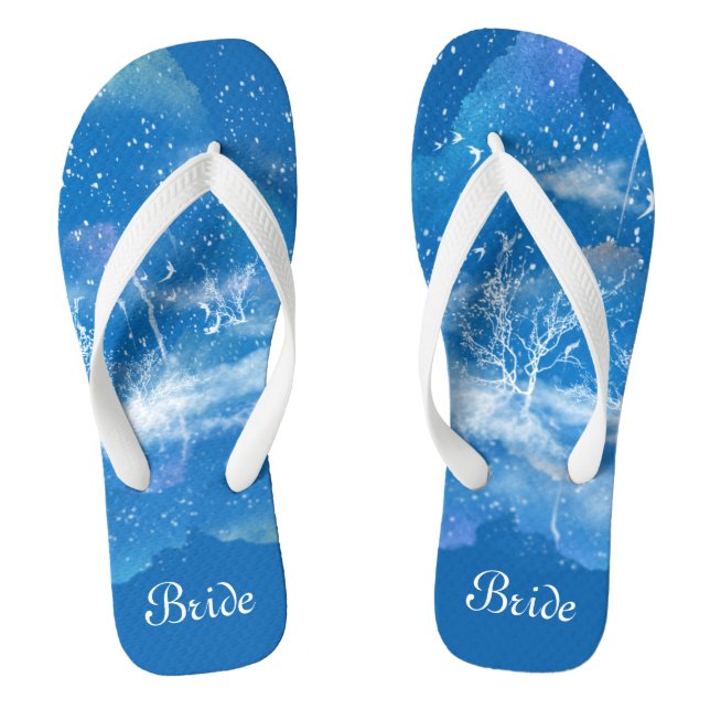 Elegant Blue White Something Blue Wedding Bride Jandals (Footbed)